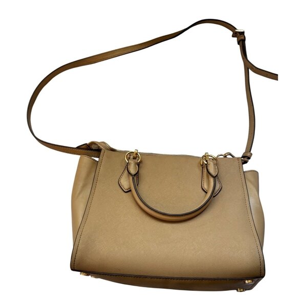 Michael Kors Beige Leather Satchel Bag With Adjustable Strap & Gold Hardware - Picture 3 of 12